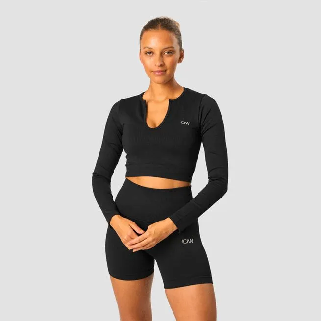 ICANIWILL Ribbed Define Seamless Cropped Long Sleeve, Black 3 ICANIWILL Ribbed Define Seamless Cropped Long Sleeve, Black