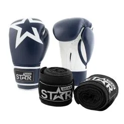 Star Nutrition Gear Star Gear Leather Boxing Gloves, Patriot Blue + Få Hand Wraps På Köpet